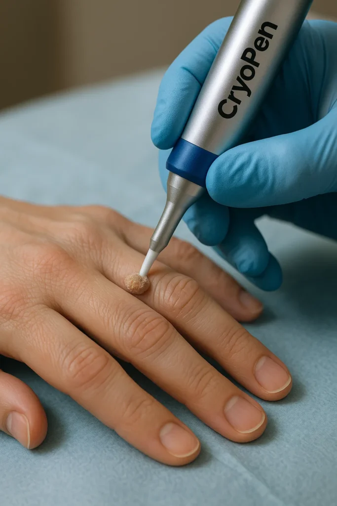 example of cryopen wart removal Leicestershire treatment on a persons finger