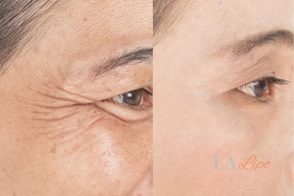 Before and after results of woman - HI-fu wrinkles reduction treatment Leicestershire