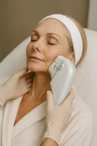 Woman receiving HIFU non surgical facelift treatment Leicestershire