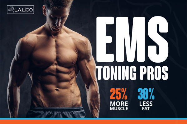 Graphic of man with toned body showing the benefits of LA-EMS Body Sculpting Leicestershire treatment