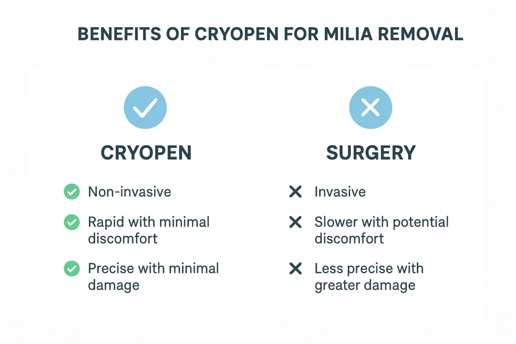 Benefits of cryopen for milia removal Leicestershire compared to surgical treatments.