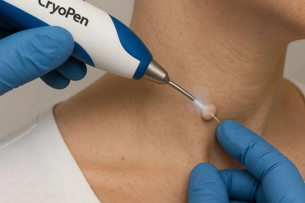 Person receiving cryotherapy Leicestershire for skin tag removal