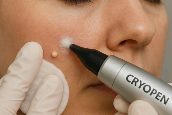 Woman receiving milia removal treatment Leicestershire