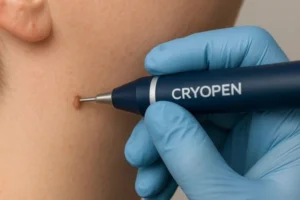 Person receiving skin tag removal Leicestershire